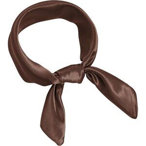 Women Coffee Chiffon Square Ribbon Neck Scarf Satin Handkerchief For Halloween